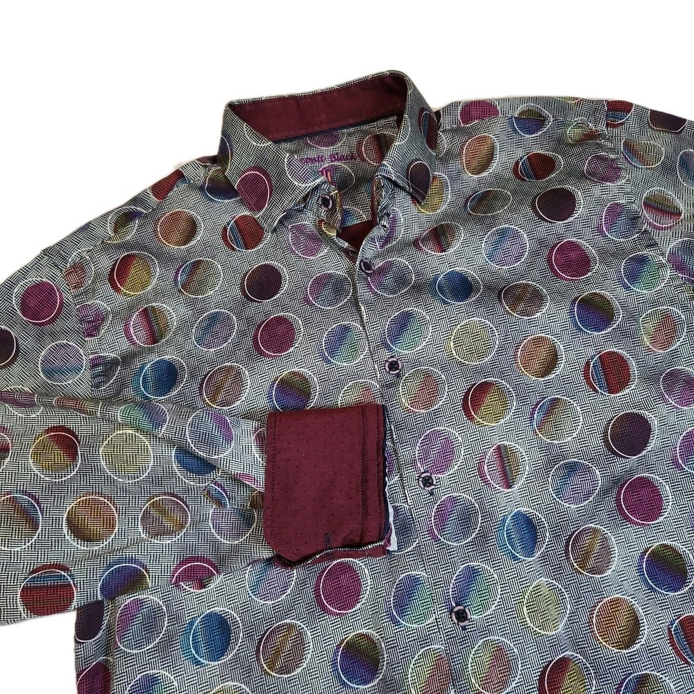 Visconti Black Men's Medium Abstract Party Shirt Colorful Geometric Button Up